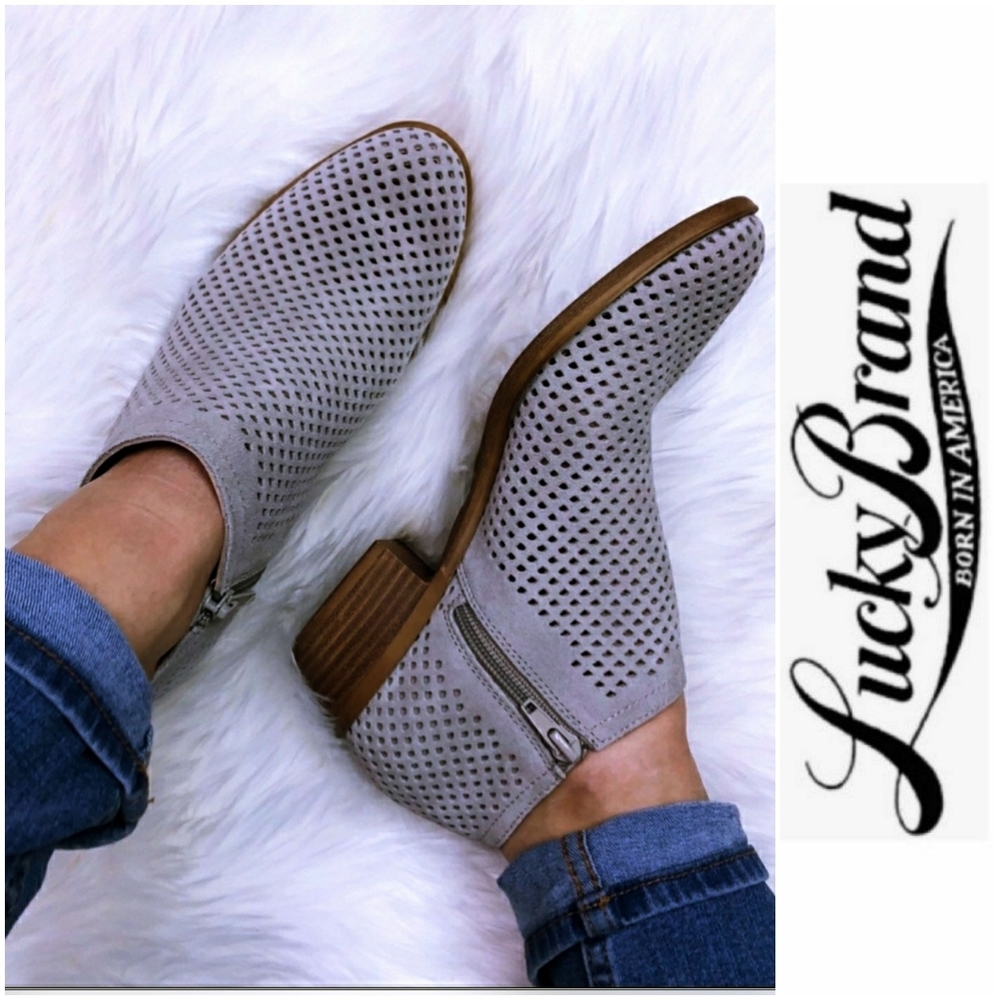 Stylish Lucky Brand Perforated Suede Booties - Picture 1 of 5
